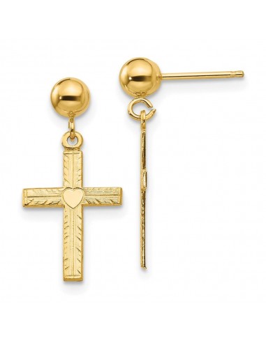 14k Polished & Satin Cross Dangle Earrings Dans la société mordern