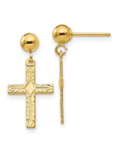 14k Polished & Textured Cross Earrings sur le site 