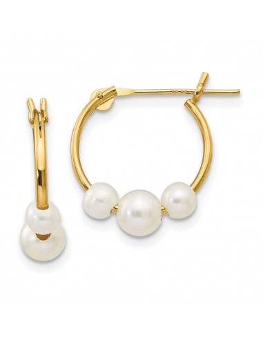 Madi K Kid's 14k  White Semi-round Freshwater Cultured 3 Pearl Hoop Earrings 50-70% off 