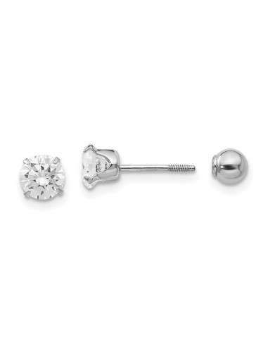 Madi K Kid's 14k  White Gold 5mm CZ and 4mm Ball Reversible Earrings livraison et retour toujours gratuits