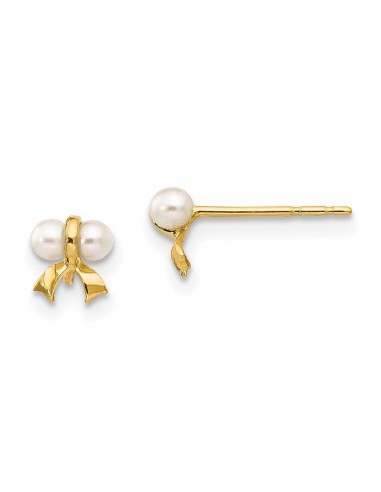 Madi K Kid's 14k  White Button Freshwater Cultured Pearl Bow Post Earrings prix