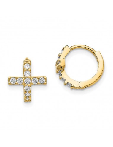 Madi K Kid's 14K  Polished CZ Cross Hinged Hoop Earrings Pour