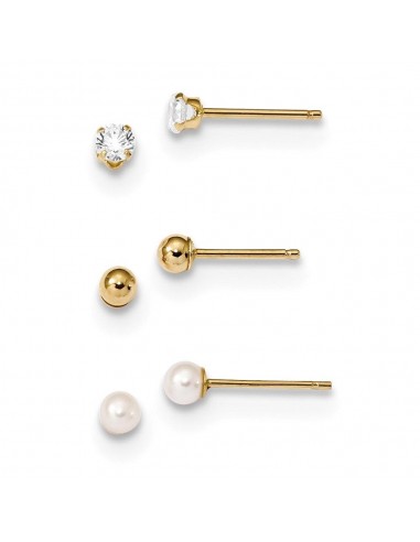 Madi K Kid's 14k  Ball, CZ & Freshwater Cultured Pearl 3 Pair Earring Set 50-70% off 