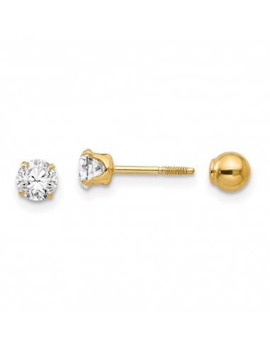 Madi K Kid's 14k  Polished Reversible CZ & 4mm Ball Earrings le concept de la Pate a emporter 