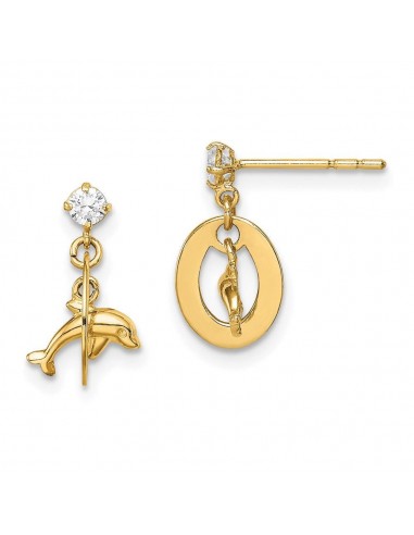 Madi K Kid's 14k  CZ Oval with Dolphin Dangle Post Earrings pour bénéficier 