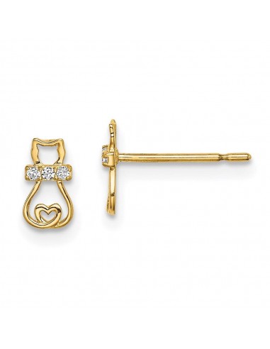 Madi K Kid's 14k  CZ Cat with Heart Tail Post Earrings À commander