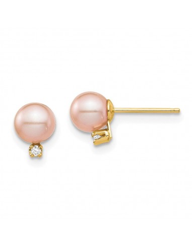 Madi K Kid's 14K  5-6mm Pink Round FW Cultured Pearl .02ct Diamond Post Earrings commande en ligne