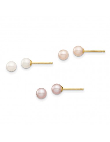 Madi K Kid's 14K  4-5mm White/Pink/Purple Round FWC Pearl Post Earrings Set Le MVP de beaucoup