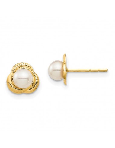 Madi K Kid's 14K  4-5mm White Button Freshwater Cultured Pearl Post Earrings brillant des détails fins