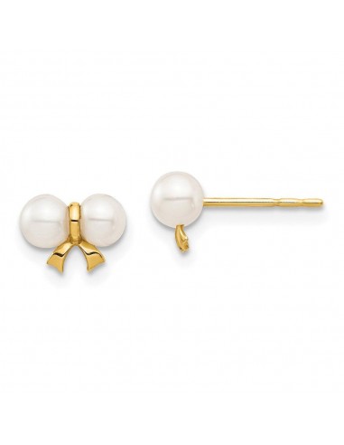 Madi K Kid's 14k  3-4mm White Round FW Cultured Pearl Bow Post Earrings solde