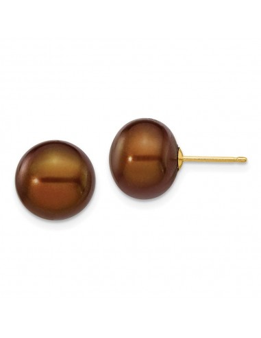 14k 10-11mm Coffee Button Freshwater Cultured Pearl Stud Post Earrings votre restaurant rapide dans 