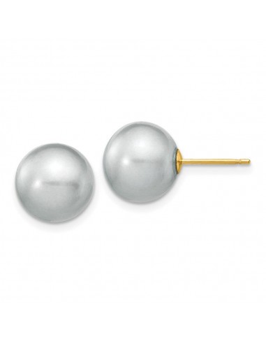 14k 10-11mm Grey Round Freshwater Cultured Pearl Stud Post Earrings Les magasins à Paris