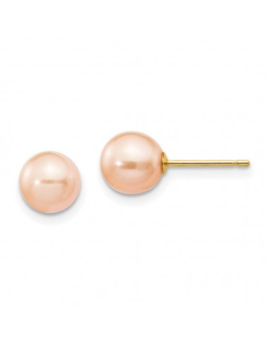 14k 6-7mm Pink Round Freshwater Cultured Pearl Stud Post Earrings 2 - 3 jours ouvrés.