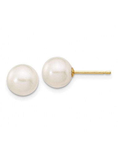 14k 7-8mm White Round Freshwater Cultured Pearl Stud Post Earrings Livraison rapide