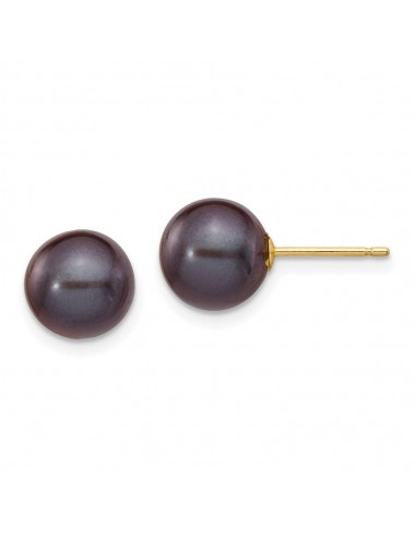 14k 8-9mm Black Round Freshwater Cultured Pearl Stud Post Earrings acheter en ligne