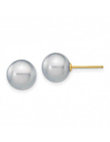 14k 8-9mm Grey Round Freshwater Cultured Pearl Stud Post Earrings une grave pollution 