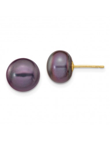 14k 9-10mm Black Button FW Cultured Pearl Stud Post Earrings vente chaude votre 