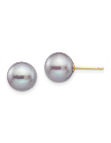 14k 9-10mm Grey Round Freshwater Cultured Pearl Stud Post Earrings sur le site 