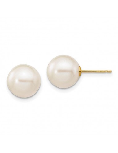 14k 9-10mm White Round Freshwater Cultured Pearl Stud Post Earrings Voir les baskets