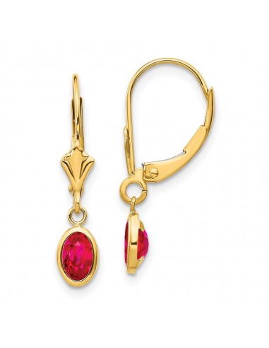 14k 6x4 Oval Bezel July/Ruby Leverback Earrings destockage