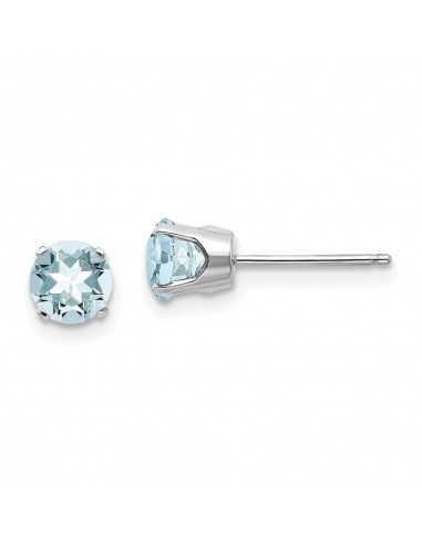 14k White Gold 5mm Aquamarine Stud Earrings en ligne des produits 