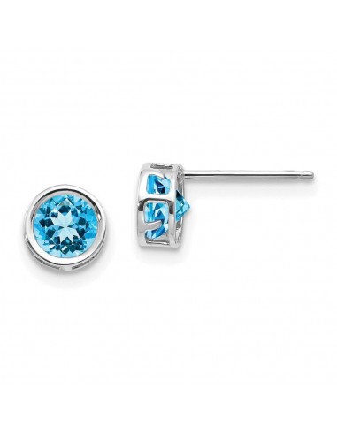 14k White Gold 5mm Bezel Blue Topaz Stud Earrings Voir les baskets