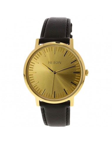 Nixon Men's Quartz Watch - Porter Leather Gold Tone Dial Black Strap | A1058510 pour bénéficier 