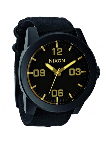 Nixon Men's Quartz Watch - Corporal Black Canvas & Leather Strap | A2431354 pas cher 