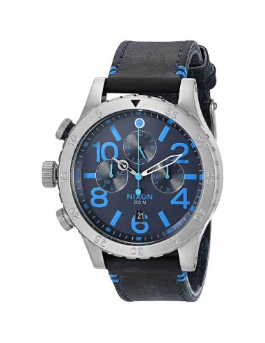 Nixon Men's Lefty Watch - 48-20 Chrono Leather Chronograph Blue Strap | A3632219 Venez découvrir notre 