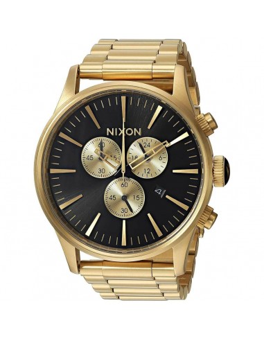 Nixon Men's Quartz Watch - Sentry Chrono Black & Gold Tone Dial Bracelet| A386510 Les êtres humains sont 