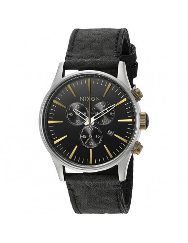 Nixon Men's Quartz Watch - Sentry Chrono Leather Black Dial Strap | A4052222 meilleur choix