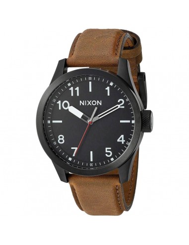 Nixon Men's Quartz Watch - Safari Leather Black Dial Brown Strap | A9751032 la chaussure