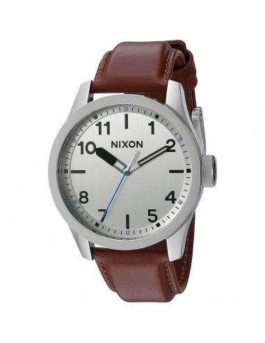 Nixon Men's Quartz Watch - Safari Leather Silver Tone Dial Brown Strap | A9751113 Faites des économies