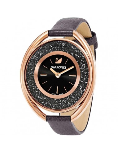 Swarovski Women's Crystal Watch - Crystalline Oval Black Dial Leather Strap | 5230943 Economisez 