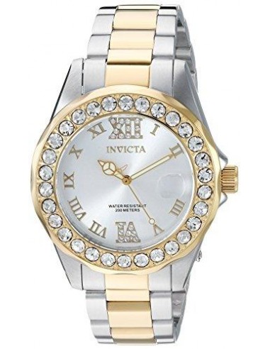 Invicta 20215 Women's Pro Diver Crystal Accented Bezel Silver Dial Two Tone Steel Dive Watch la chaussure