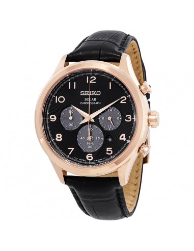 Seiko Men's Chronograph Watch - Core Solar Black Dial Leather Strap | SSC566 Voir les baskets