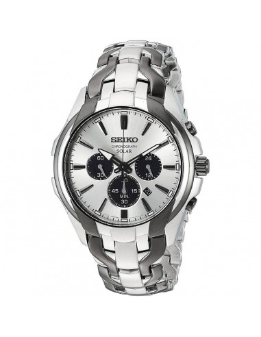 Seiko Men's Chronograph Watch - Core Solar Silver Tone & Black Dial Bracelet | SSC635 destockage