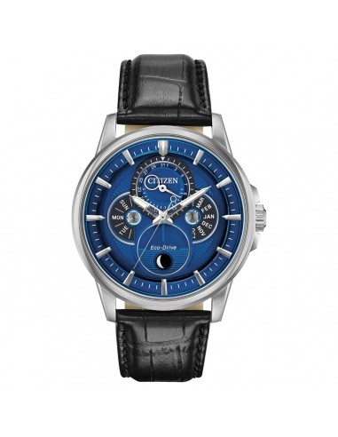 Citizen Men's Eco Drive Watch - Calendrier Moon Phase Black Leather Strap | BU0050-02L livraison gratuite