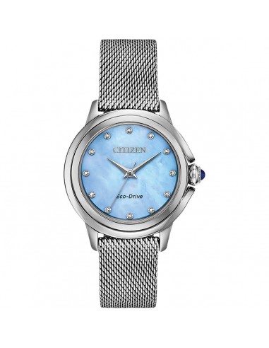 Citizen Women's Eco Drive Watch - Ceci Diamond Silver Tone Mesh Bracelet | EM0790-55N destockage